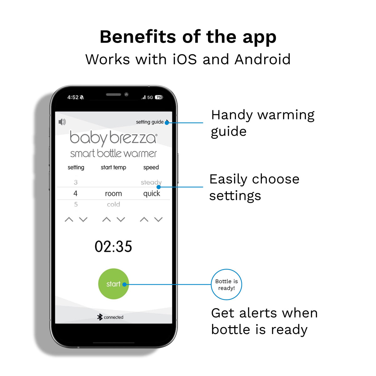 Close up of Baby Brezza control panel for Steady and Quick modes