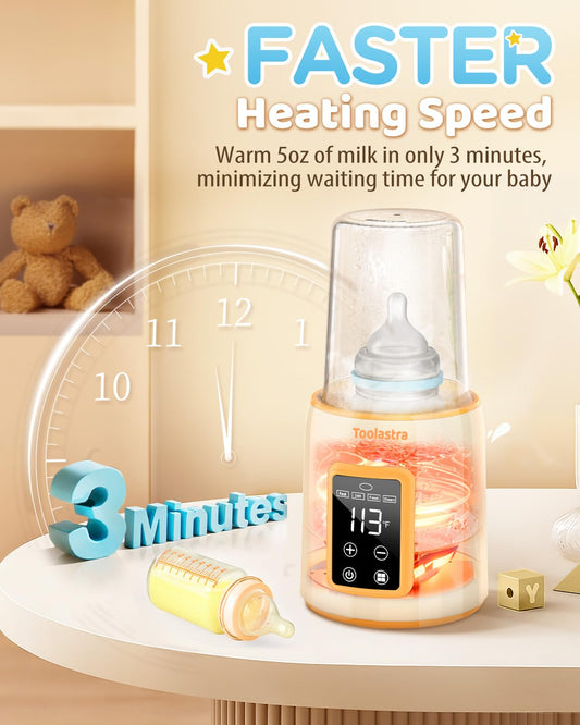 Toolastra bottle warmer heating a baby bottle with water bath tech