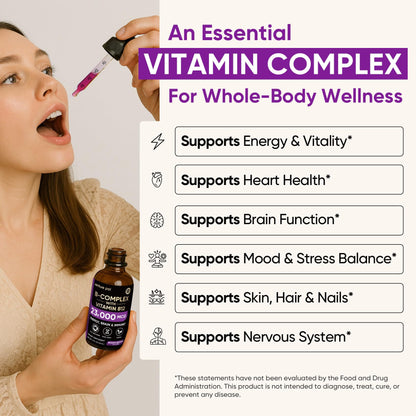 Venture Pal vitamin B complex drops next to fresh berries illustrating the natural berry flavor.