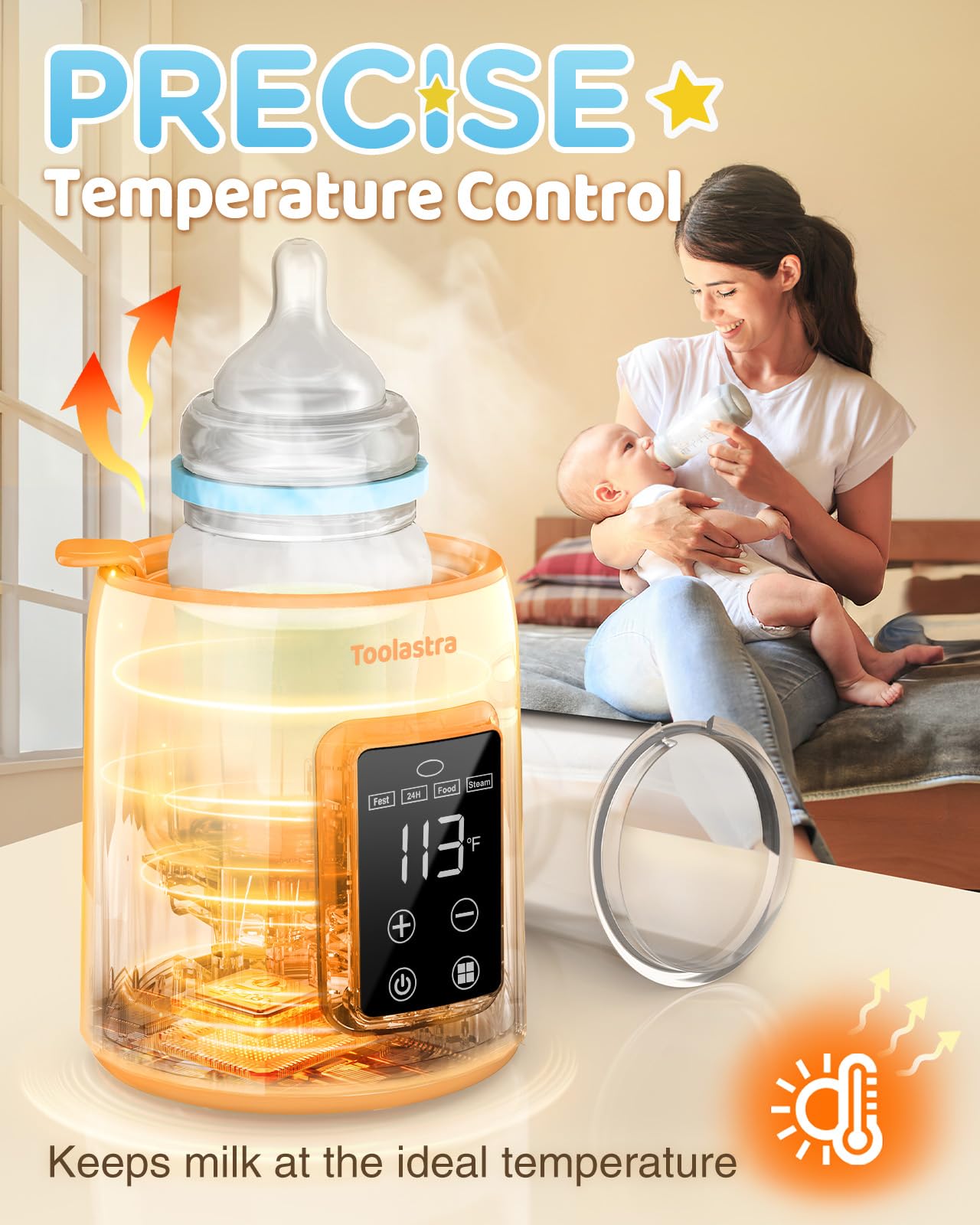 Close up of Toolastra bottle warmer LED temperature control panel
