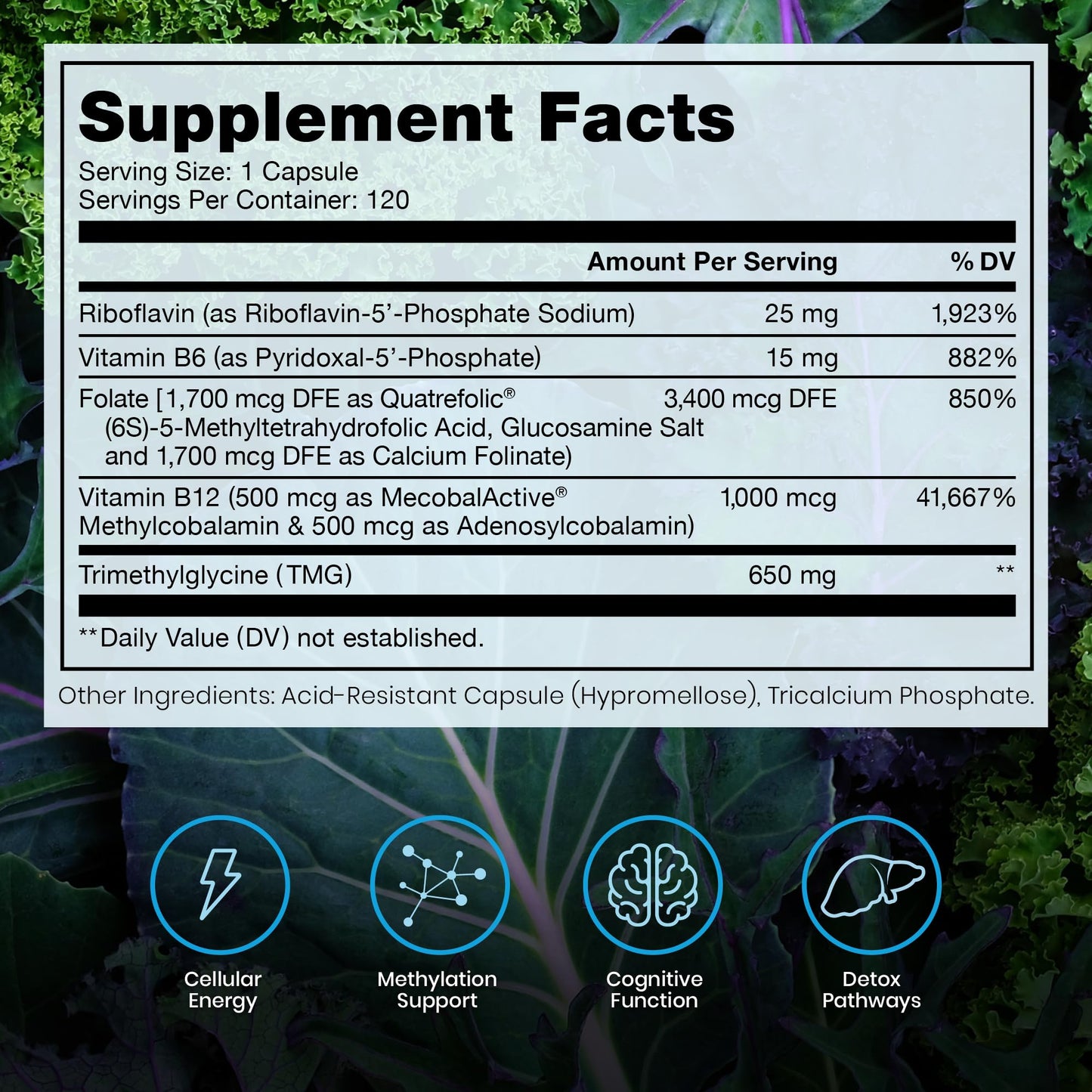 Pure Therapro Rx Methylated B Complex supplemental facts panel showing ingredients