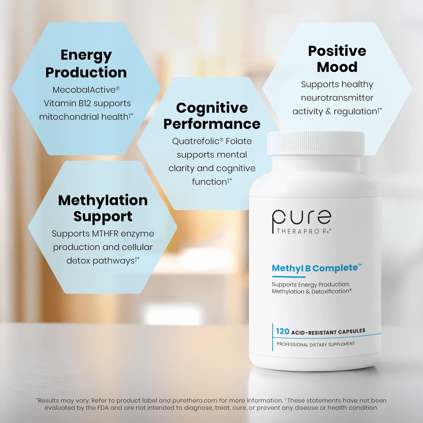 Pure Therapro Rx MTHFR support supplement bottle showing active Quatrefolic folate