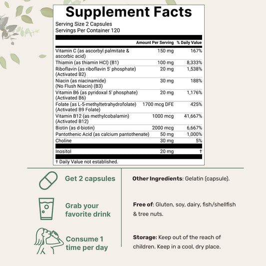 Micro Ingredients Methylated B complex vitamins active ingredient listing side label view.
