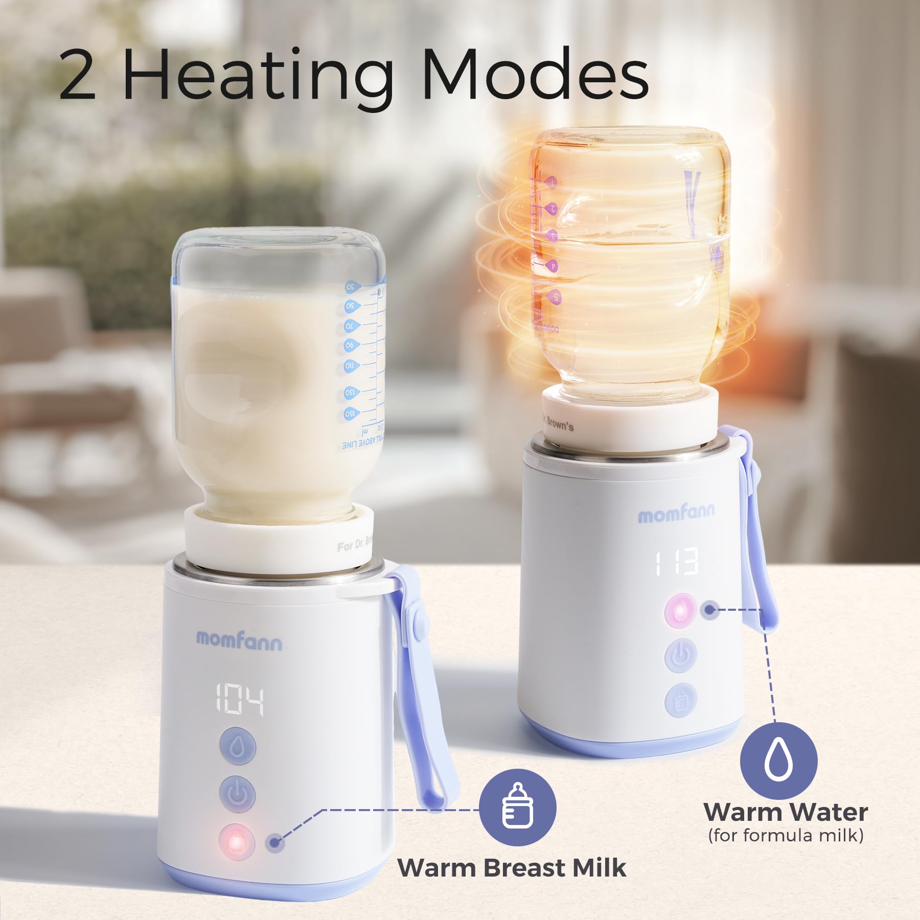 Side view of Momfann portable milk warmer in diaper bag