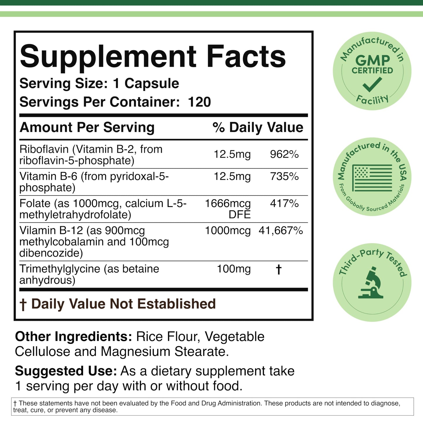 Side angle of Double Wood Methylated Multivitamin showing supplement facts and active ingredients