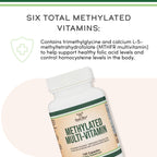 Back label of Double Wood Supplements Methylated Multivitamin detailing Trimethylglycine serving sizes