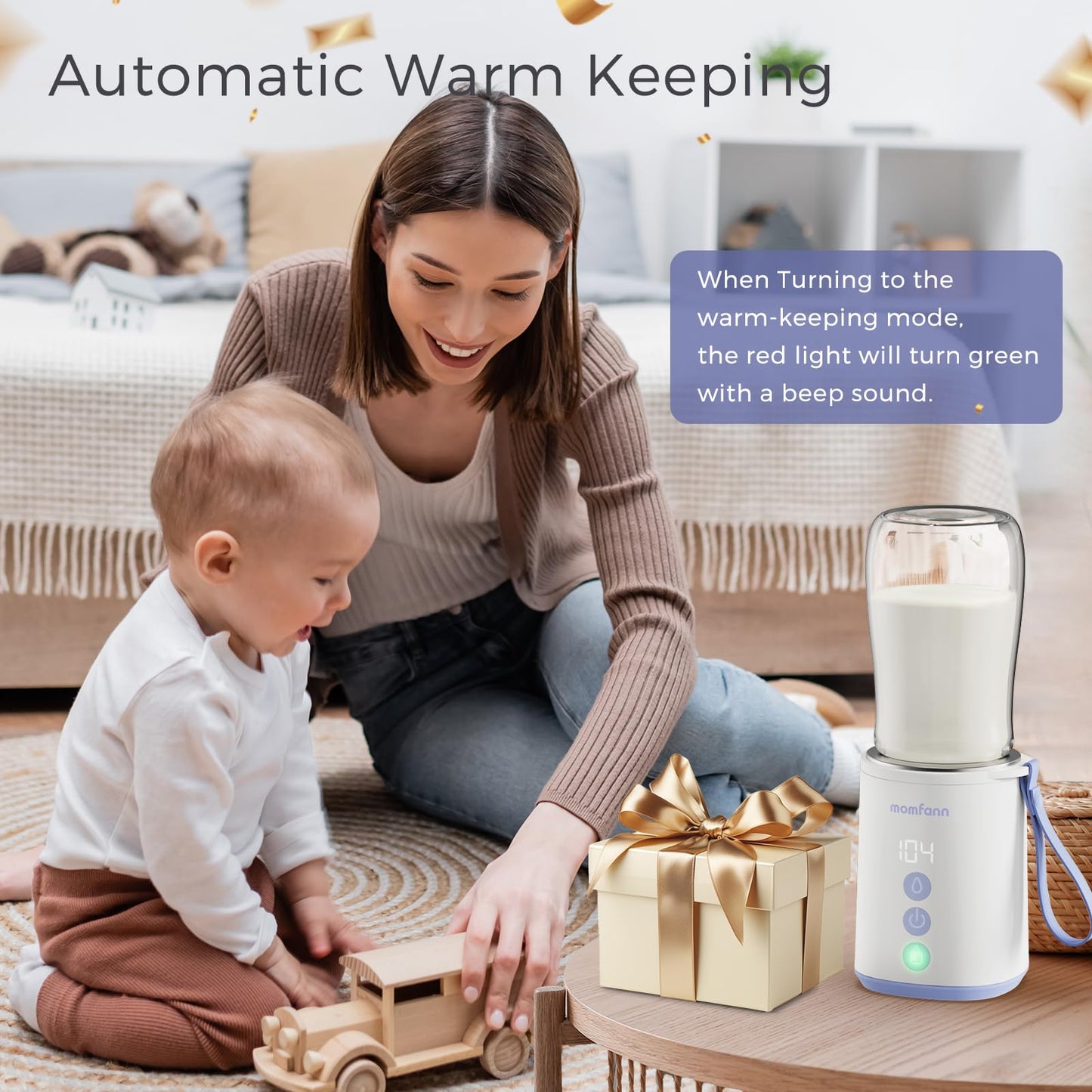 Lifestyle shot of Momfann portable bottle warmer on the go