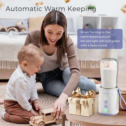 Lifestyle shot of Momfann portable bottle warmer on the go