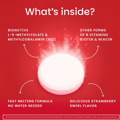USA imported EZ Melts B complex vegan zero sugar tablets close up