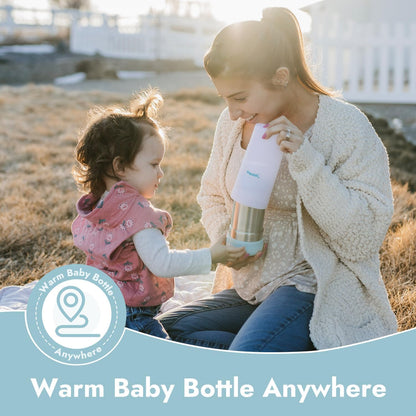 Lifestyle shot of Papablic baby bottle warmer during travel