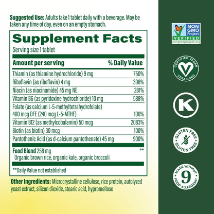 MegaFood B complex vegan supplement bottle showing eight essential B vitamins label