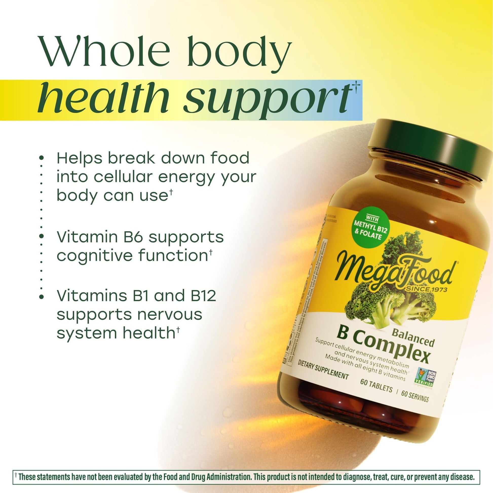 Imported USA MegaFood Balanced B Complex organic food blend dietary tablets side view
