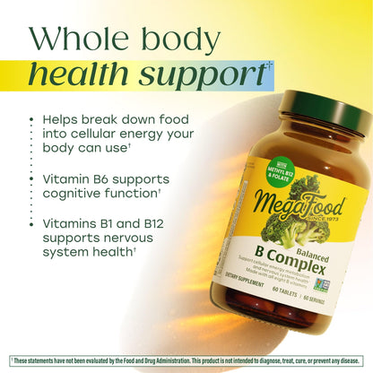 Imported USA MegaFood Balanced B Complex organic food blend dietary tablets side view