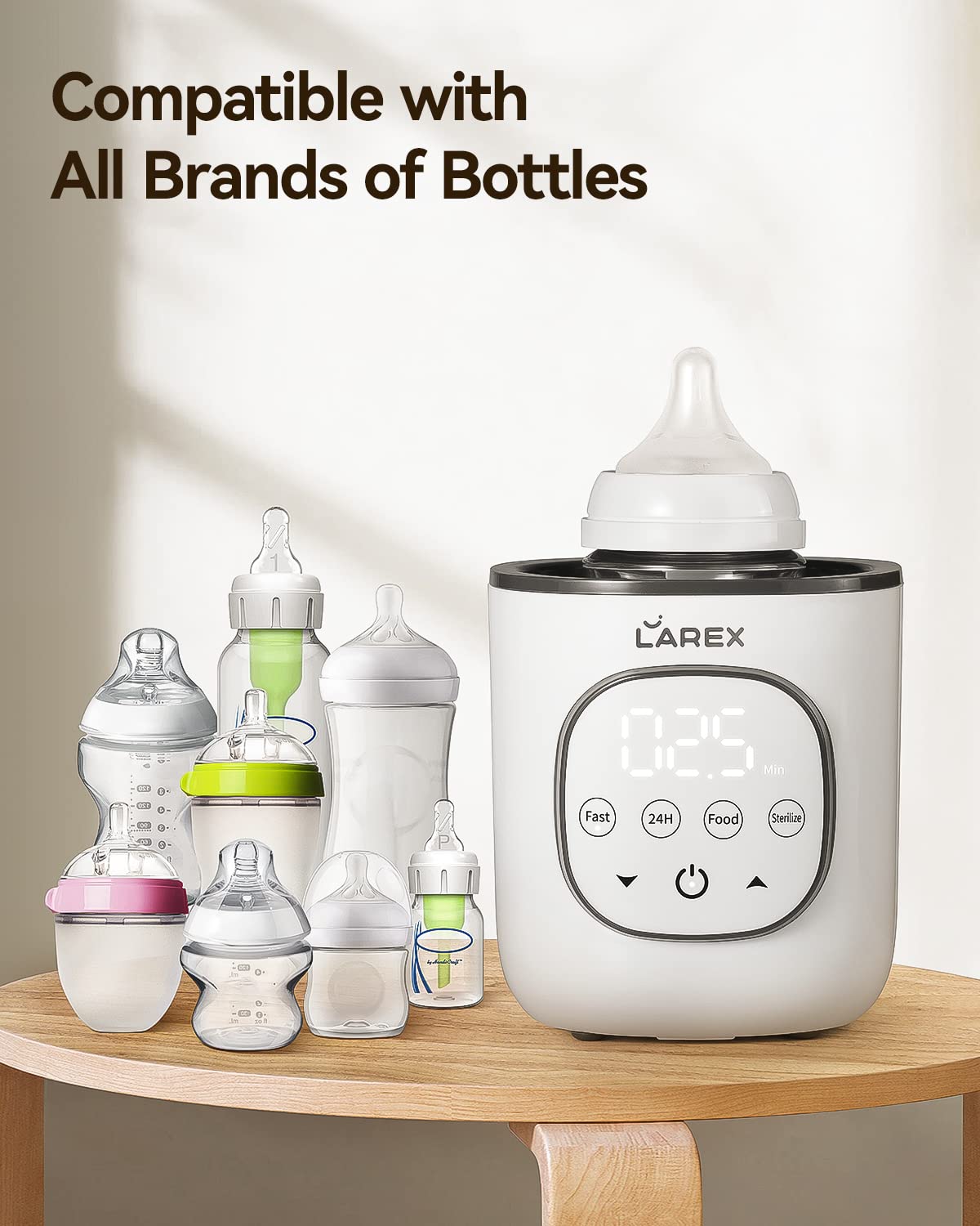 Top view of Larex bottle warmer showing wide opening for bottles