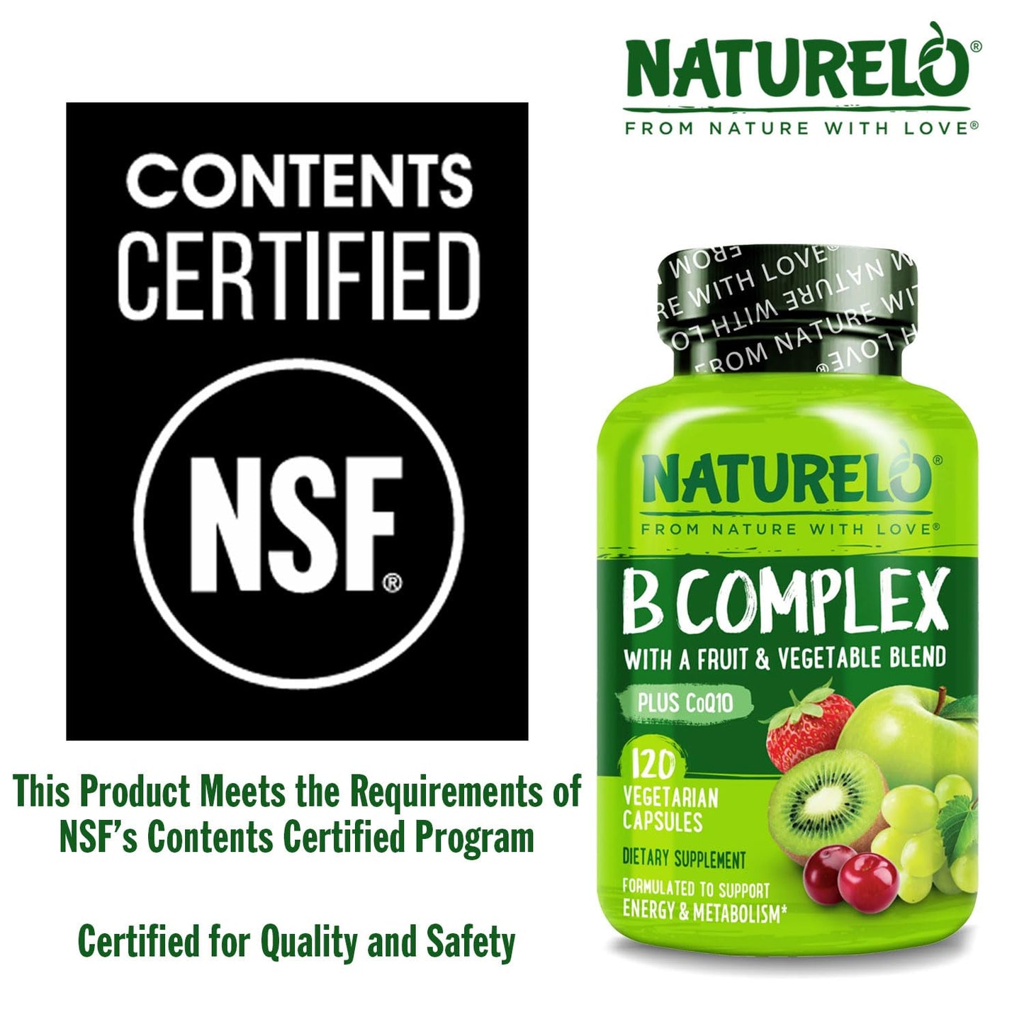 NATURELO active methyl folate and methyl B12 dietary supplement bottle