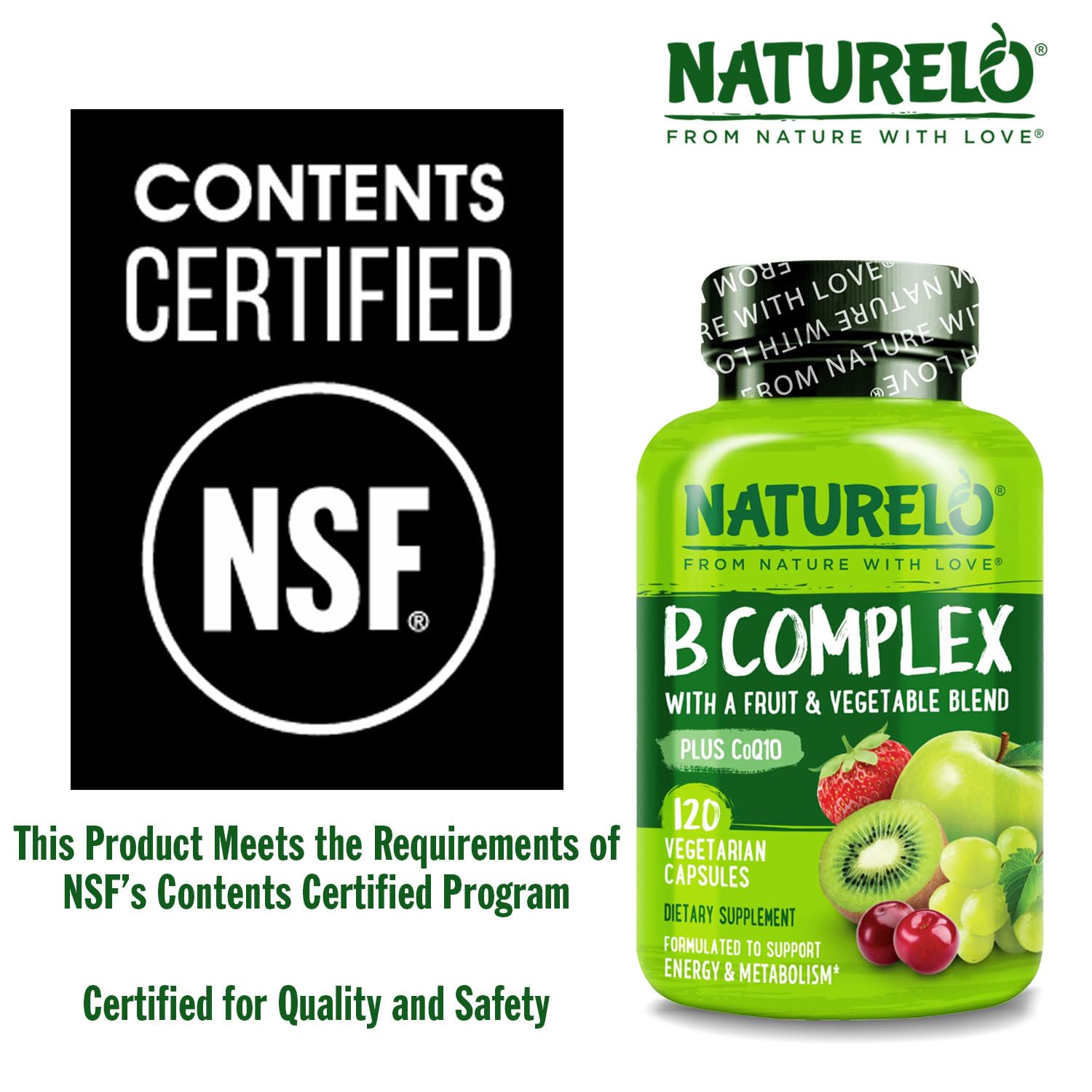 NATURELO active methyl folate and methyl B12 dietary supplement bottle