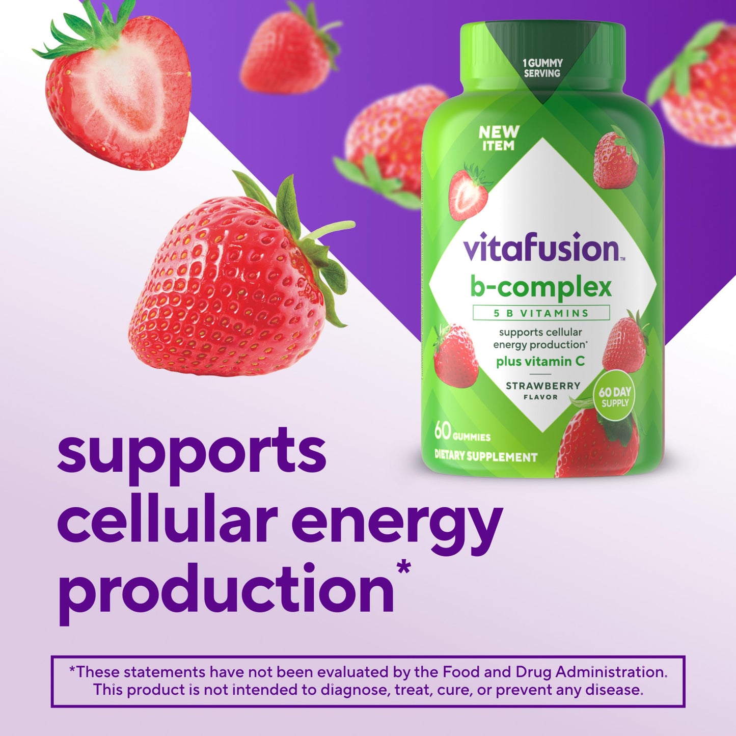Vitafusion strawberry flavored B complex vitamins nutrition facts label view