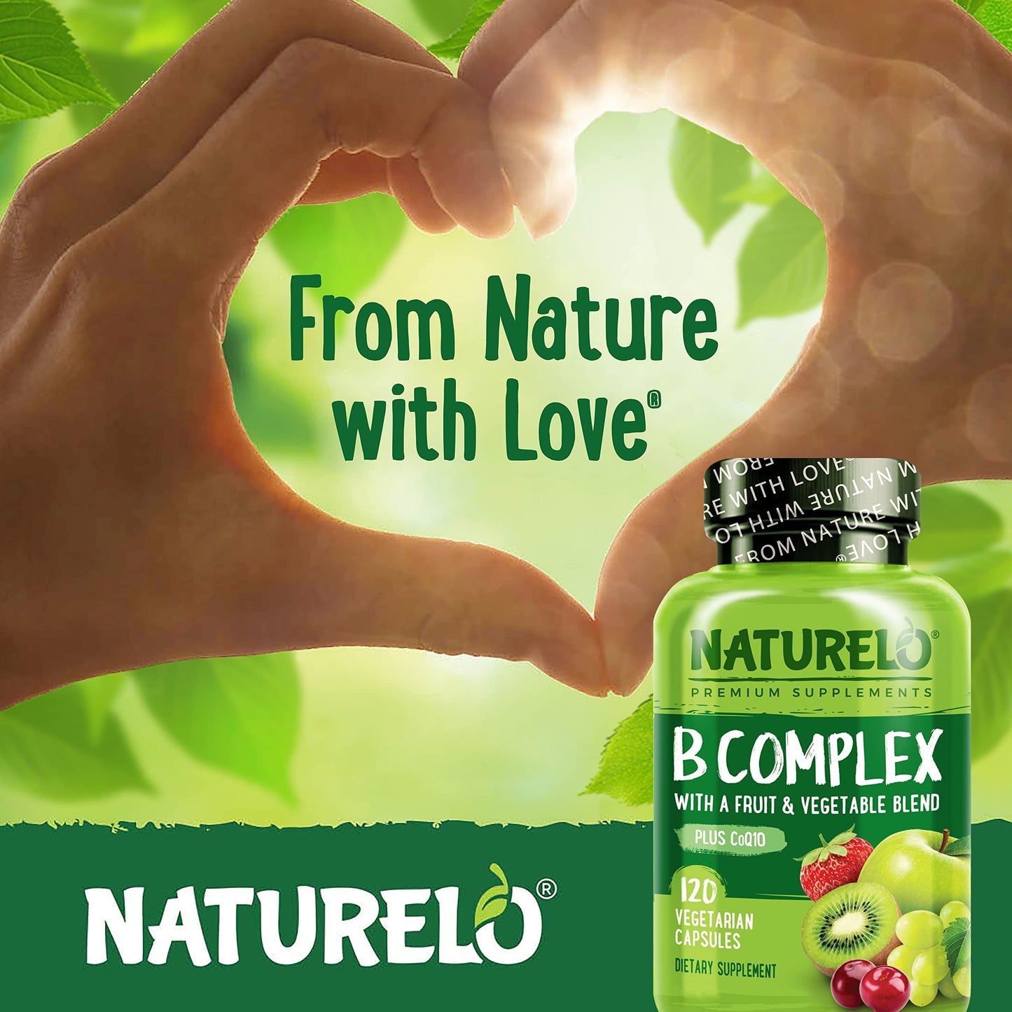 NATURELO premium energy and stress response vitamin B complex supplement