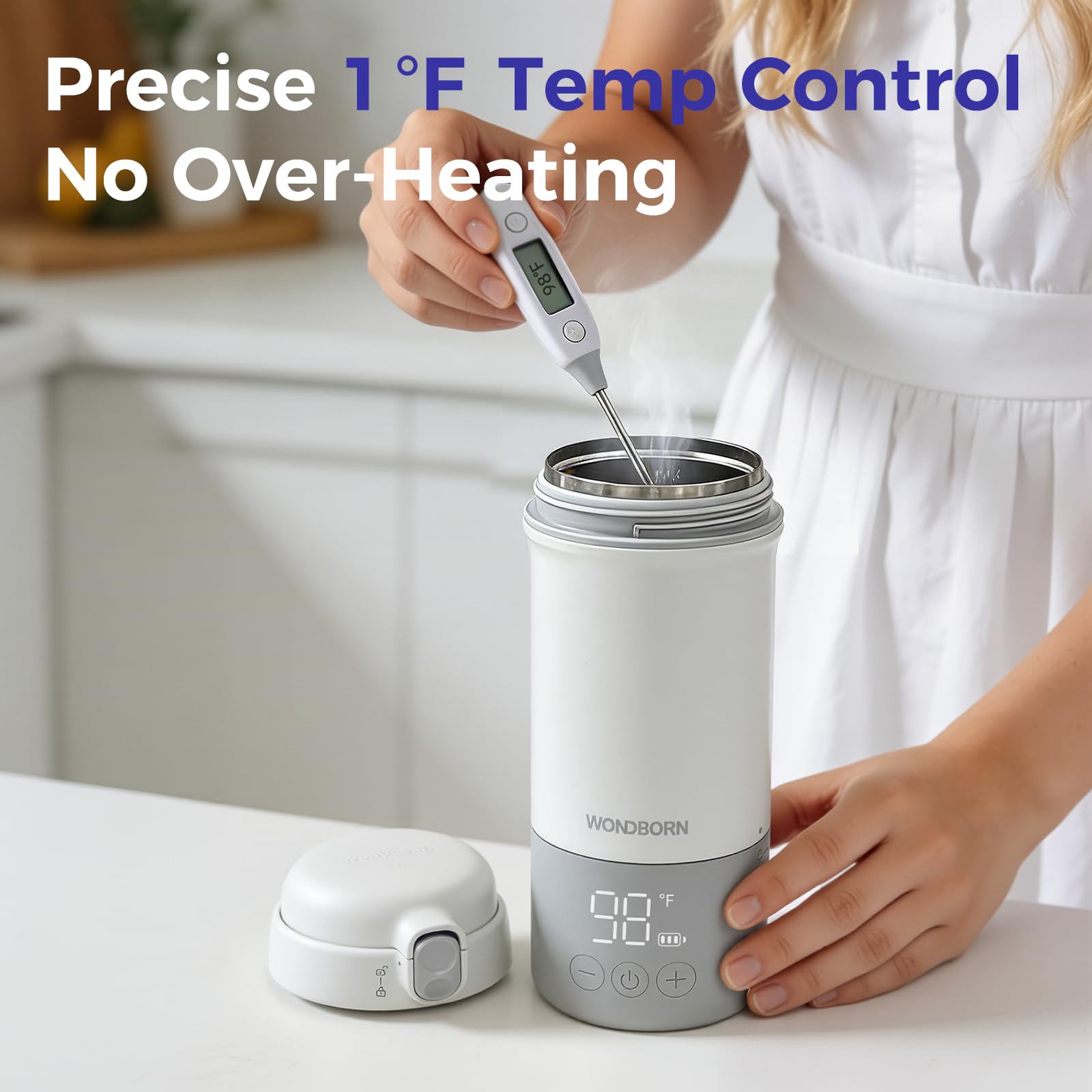 Close up of temperature control on Wondborn baby warmer