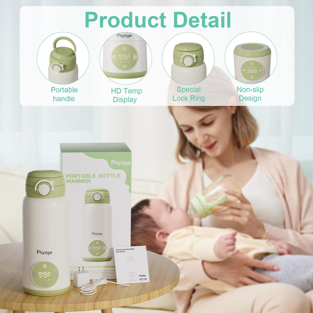 Phydge milk warmer showing olive green and white design