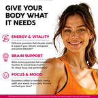 Nutraharmony mixed berry flavored chewable vitamins displayed next to the premium packaging.