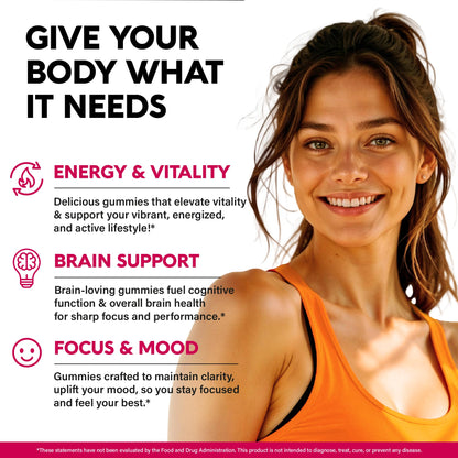 Nutraharmony mixed berry flavored chewable vitamins displayed next to the premium packaging.