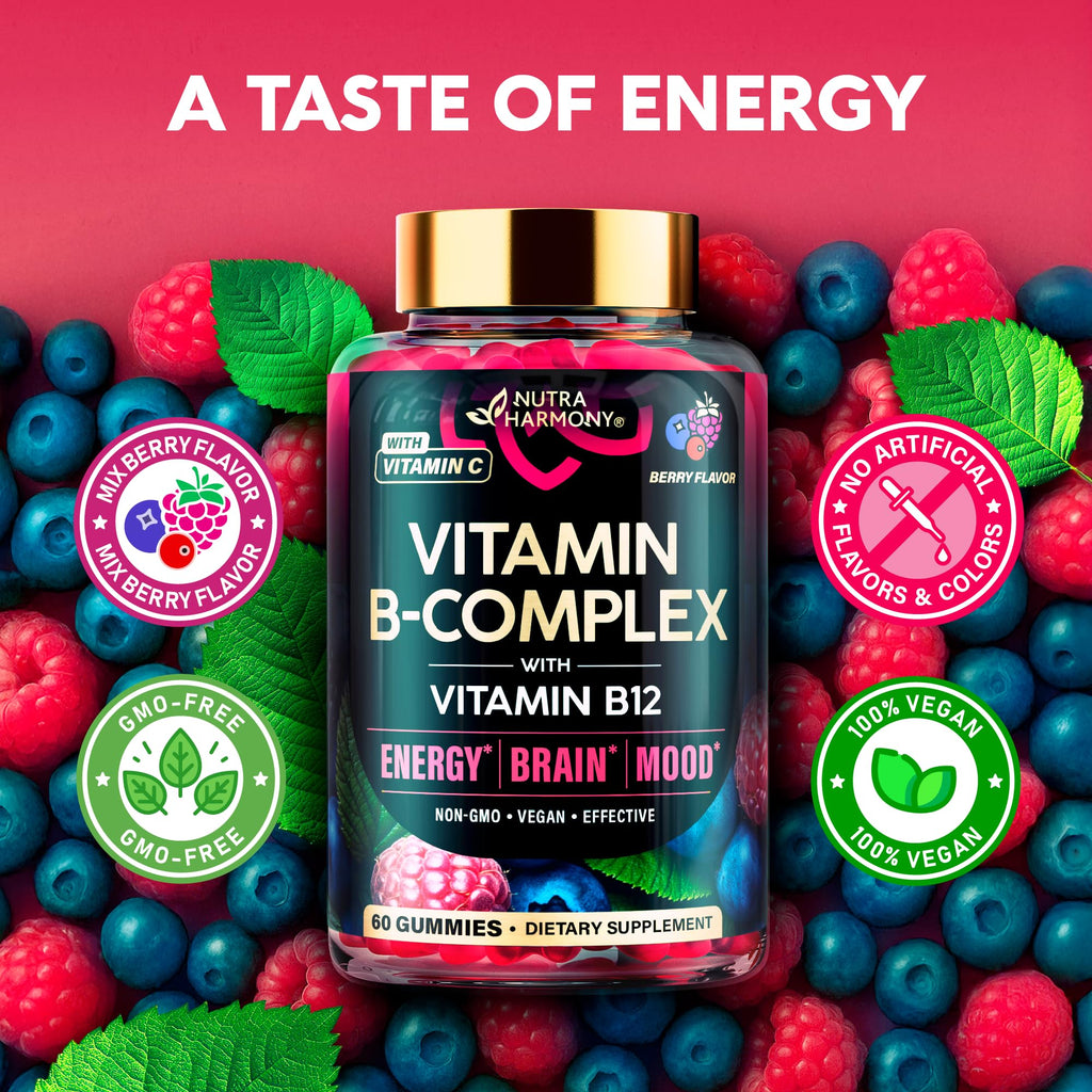 Nutraharmony premium USA imported vitamin B complex bottle with clearly visible product specifications.