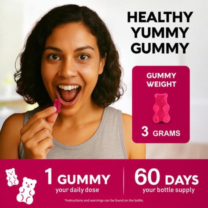 Nutraharmony vegetarian berry flavor vitamins illustrating the soft chewable gummy texture.