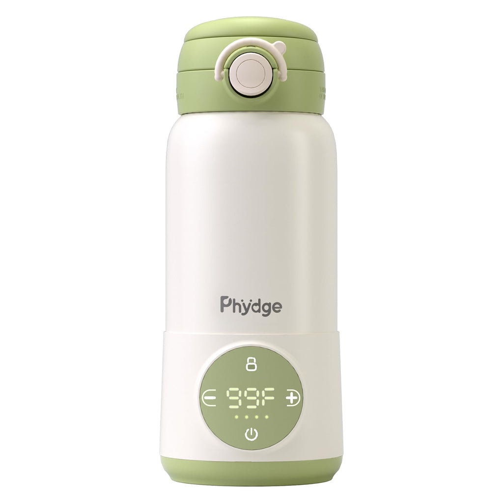 Lifestyle shot of Phydge bottle warmer being used on the go