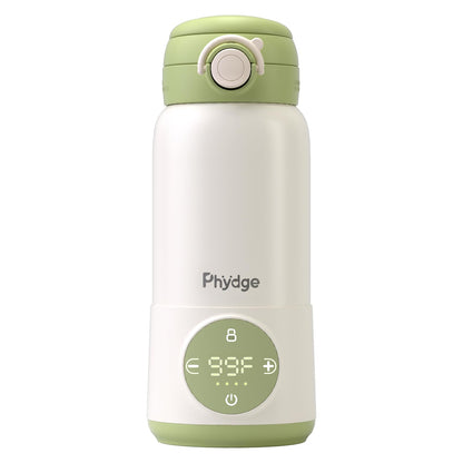 Lifestyle shot of Phydge bottle warmer being used on the go