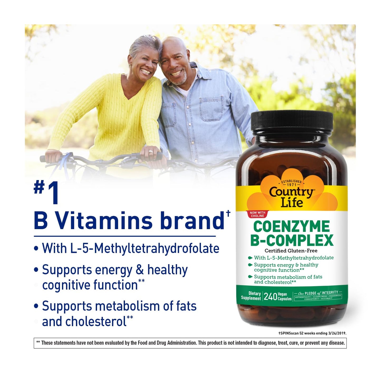 Country Life Coenzyme B Complex bottle highlighting cognitive function and metabolic benefits.