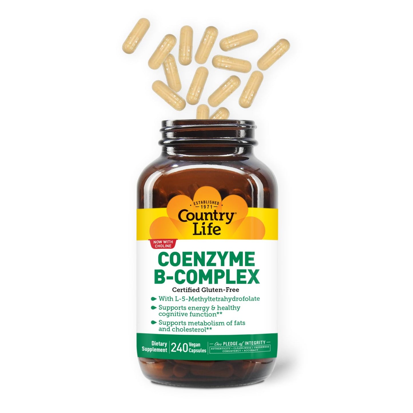 Country Life Coenzyme B Complex premium dietary supplement bottle showing capsule quantity.