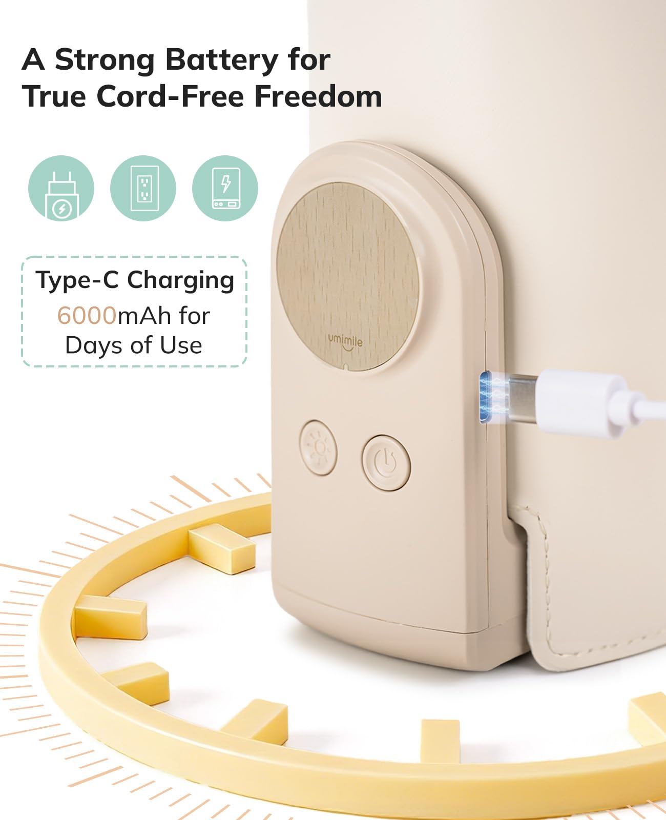 Side view of Umimile 6000mAh bottle warmer