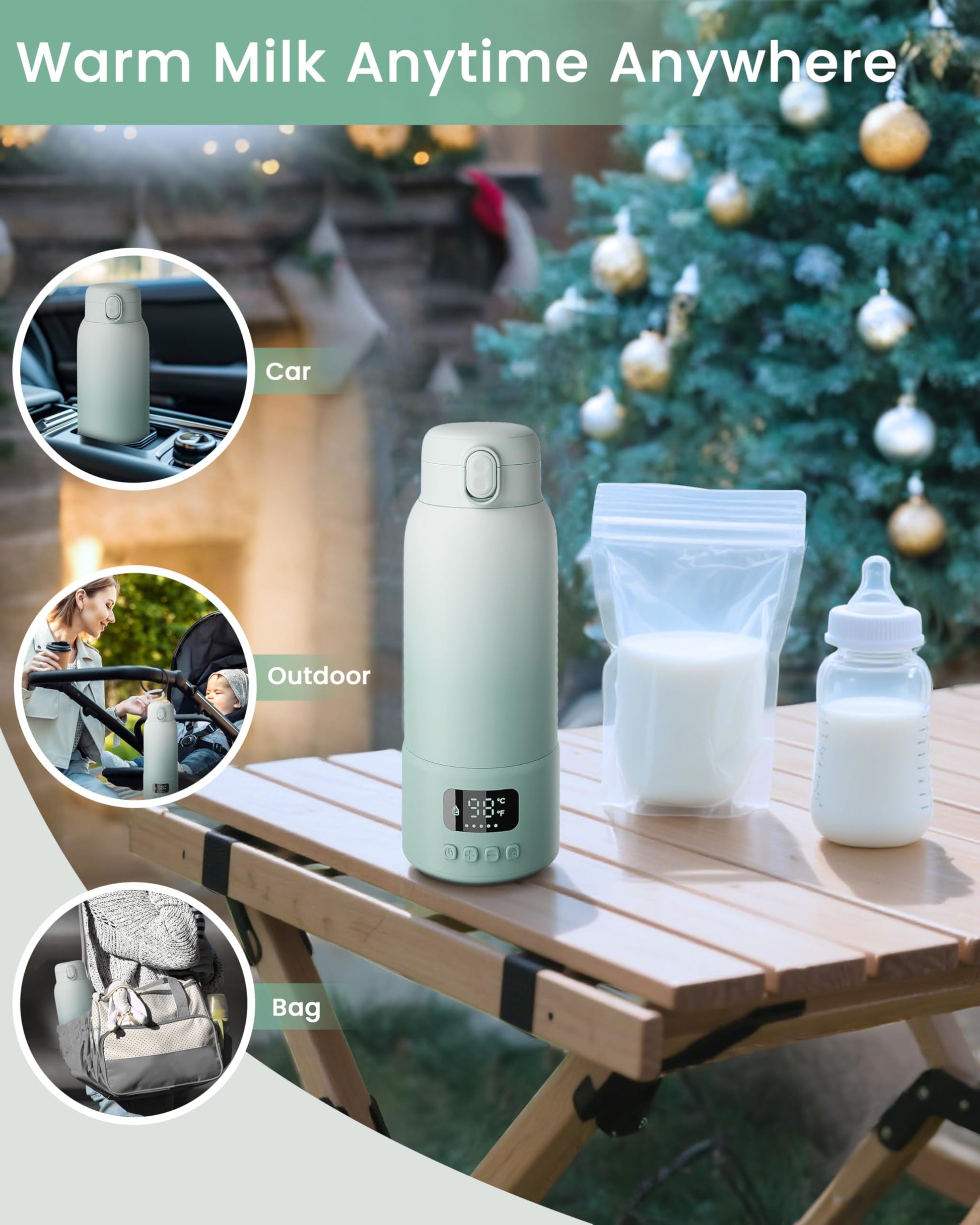 Side view of Chunyee 17 fluid ounce portable milk warmer
