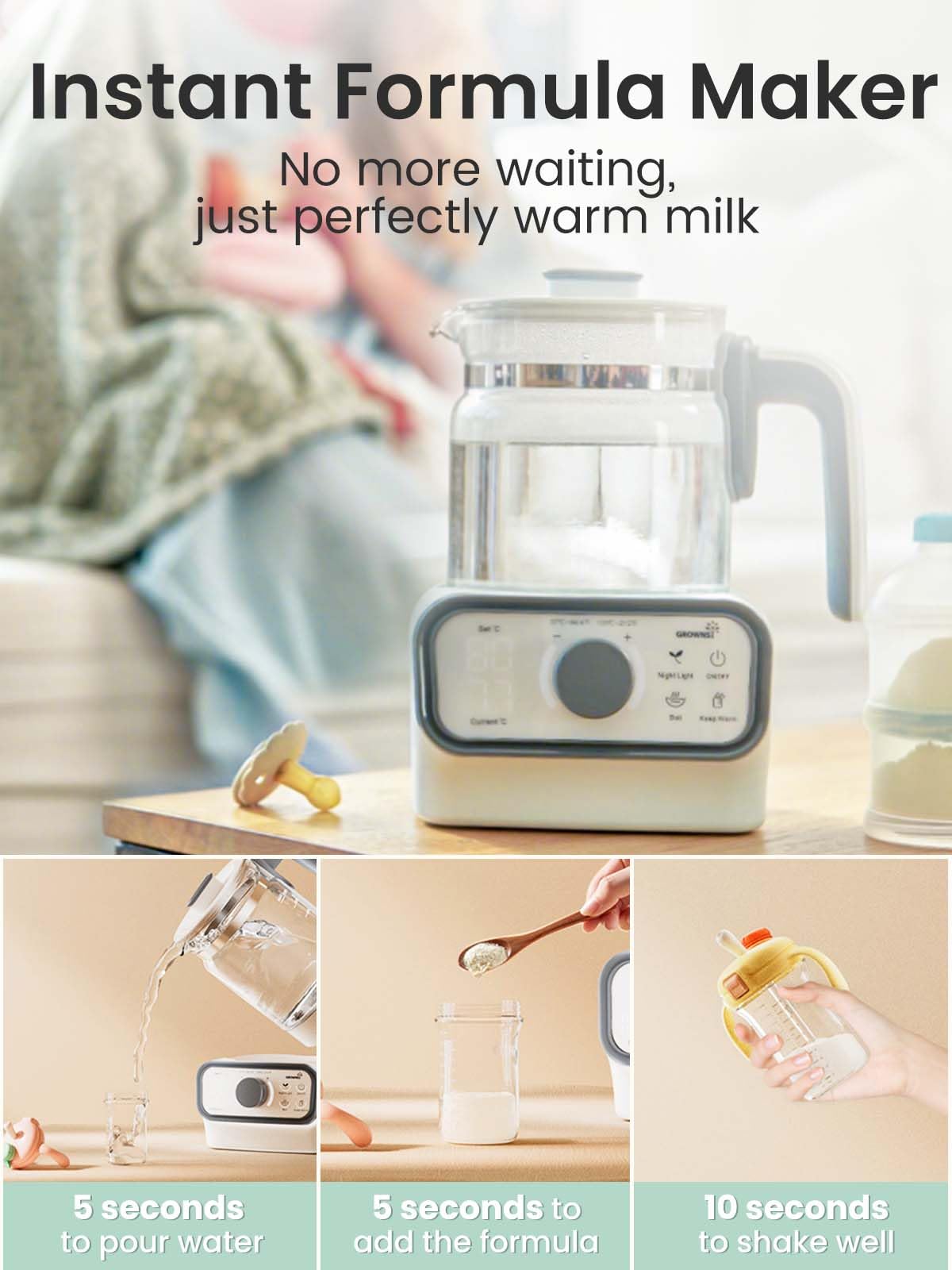 Grownsy electric kettle digital LCD display close up