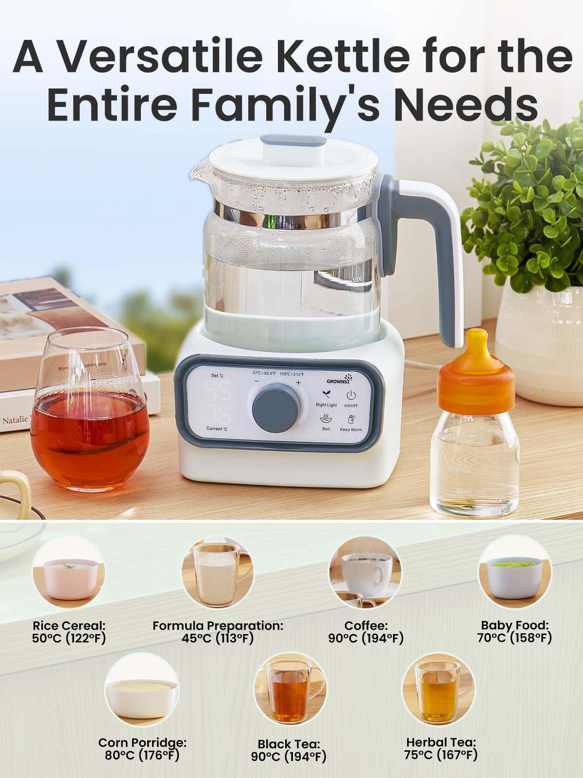 Grownsy glass water boiler packaging and included parts