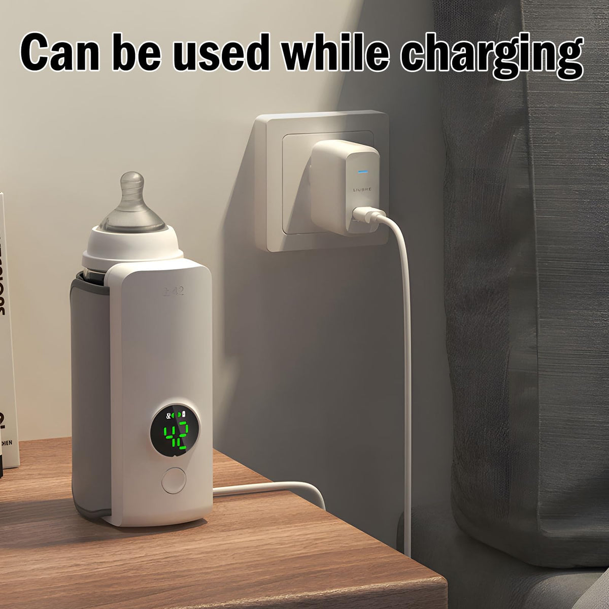 Krisha travel bottle warmer demonstrating cordless design