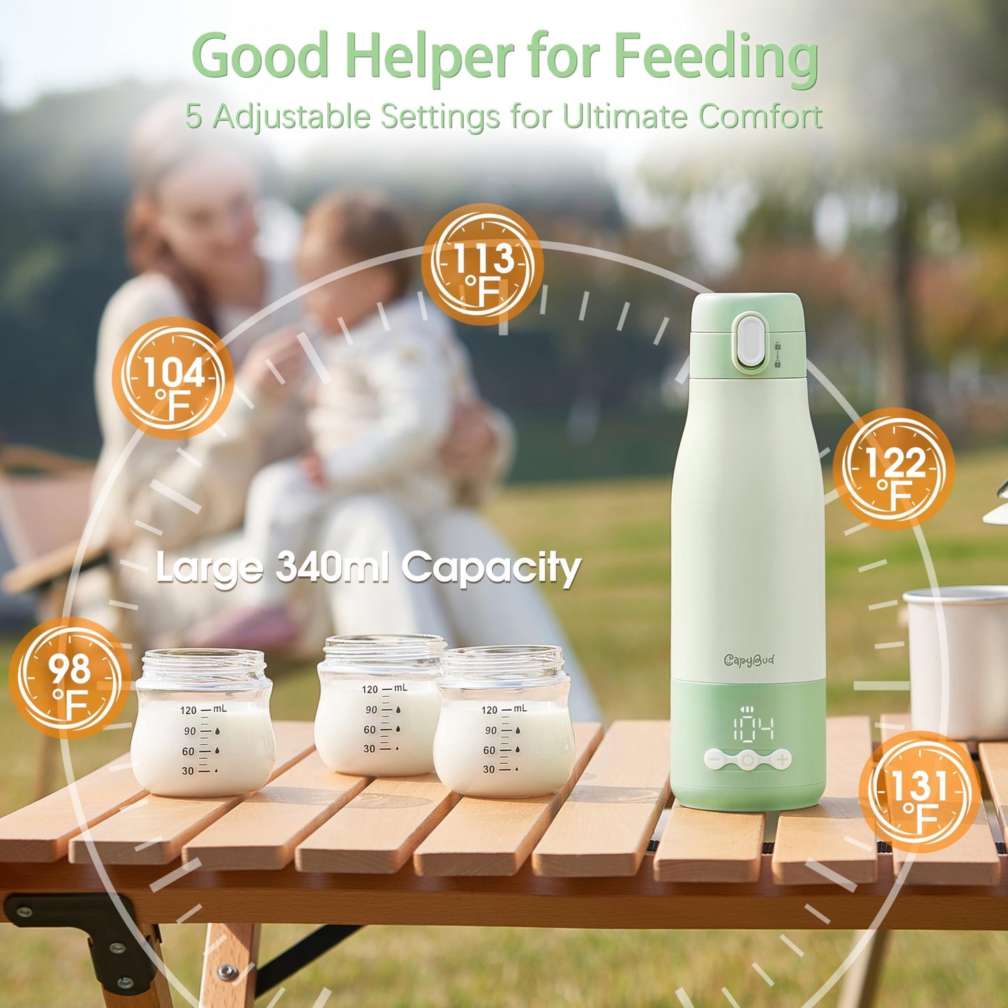 CapyBud travel bottle warmer for breastmilk in a car