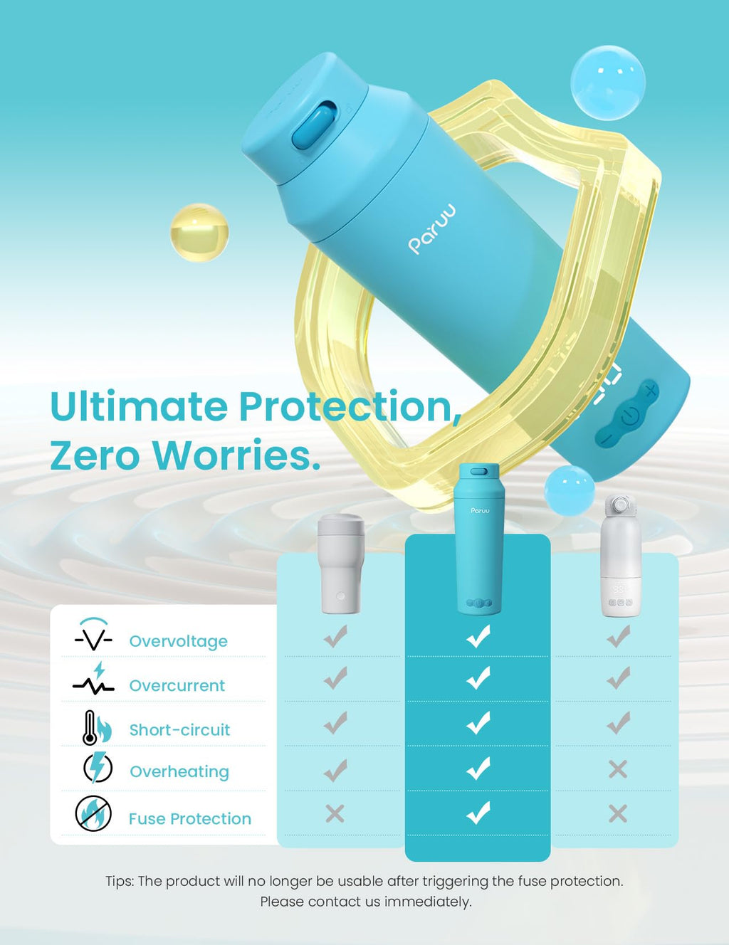 Paruu portable bottle warmer showing 7 temperature control settings