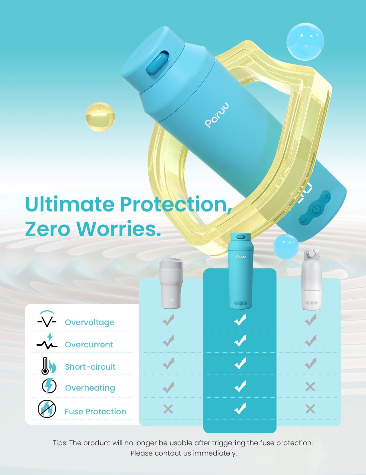 Paruu portable bottle warmer showing 7 temperature control settings