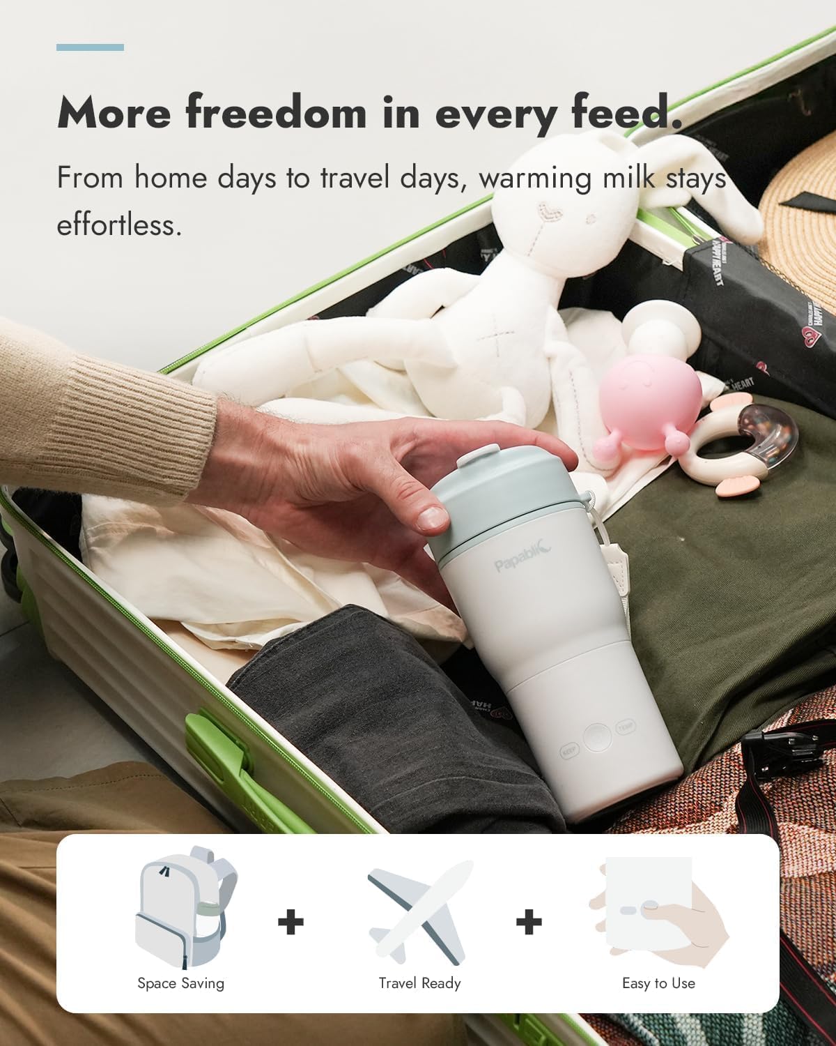 Side profile of Papablic portable warmer for travel
