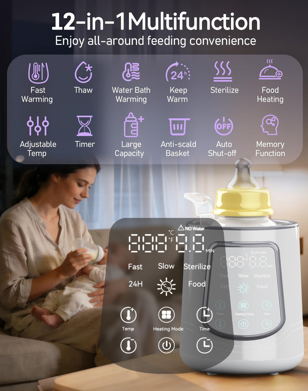 Kumikimi bottle warmer showing wide opening for different bottle sizes
