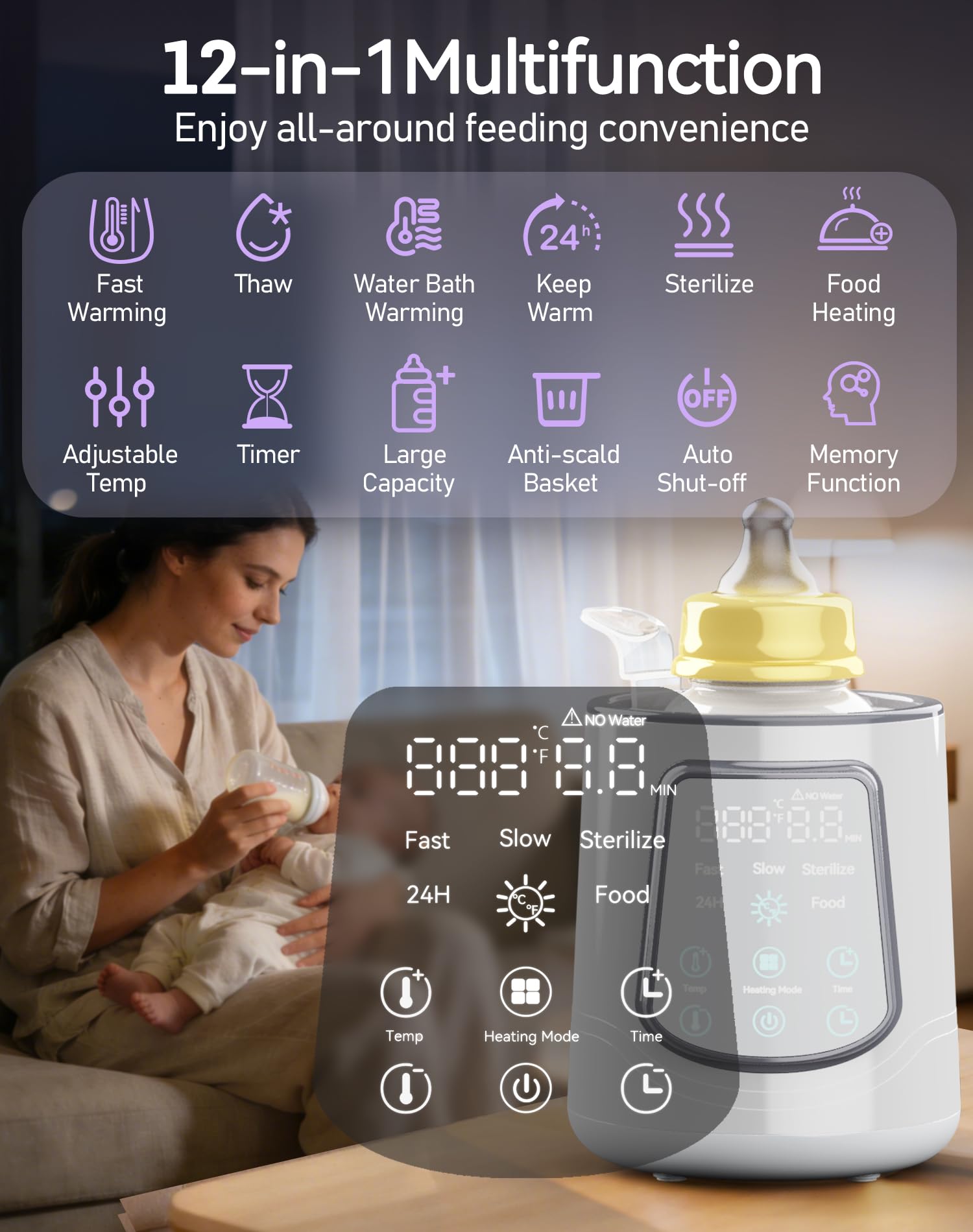 Kumikimi bottle warmer showing wide opening for different bottle sizes
