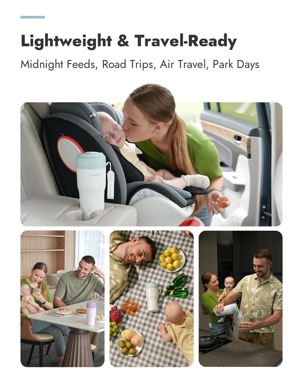 Lifestyle shot of Papablic warmer used for baby feeding