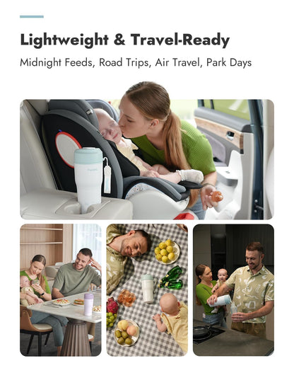 Lifestyle shot of Papablic warmer used for baby feeding