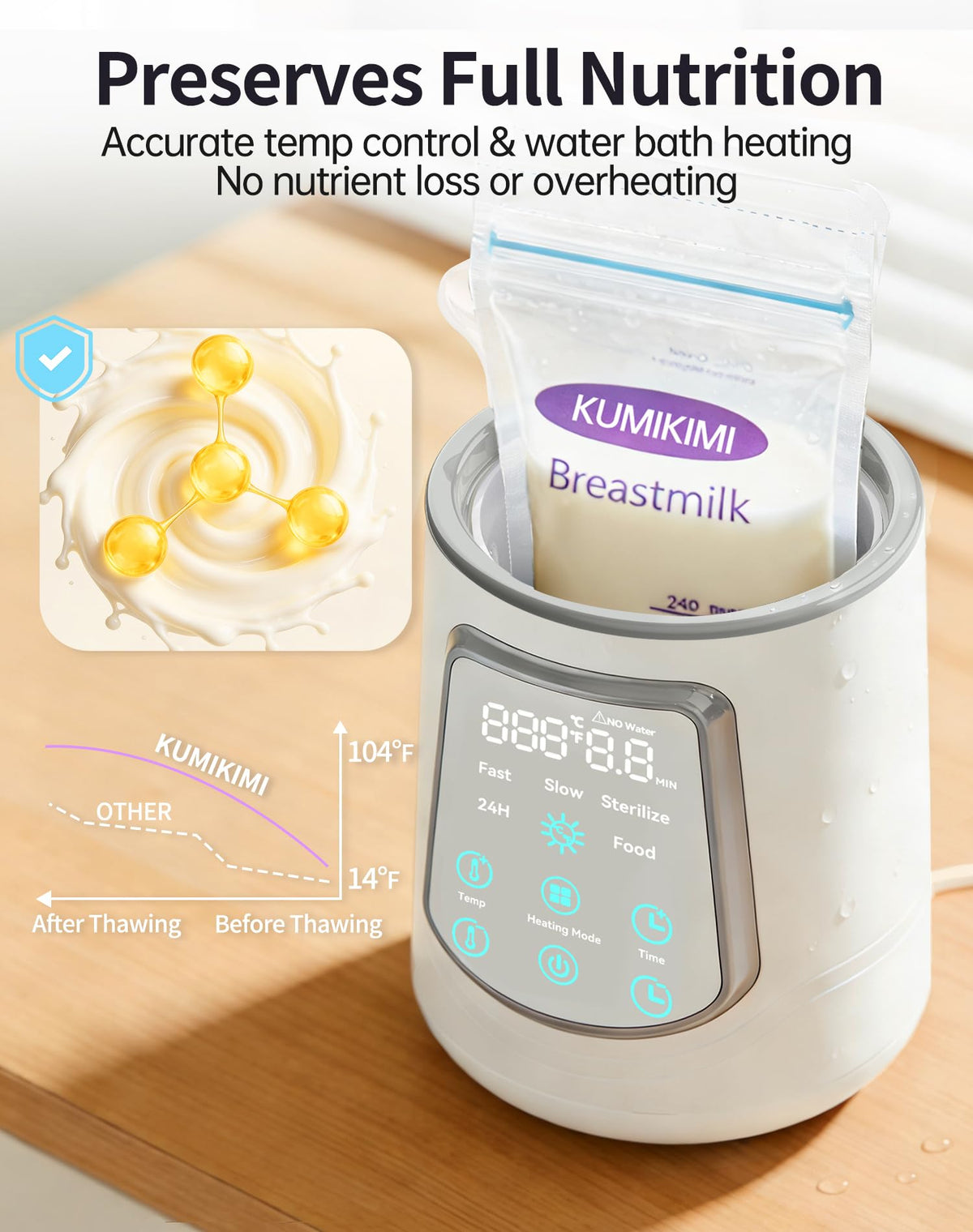 Kumikimi baby bottle warmer heating a glass feeding bottle