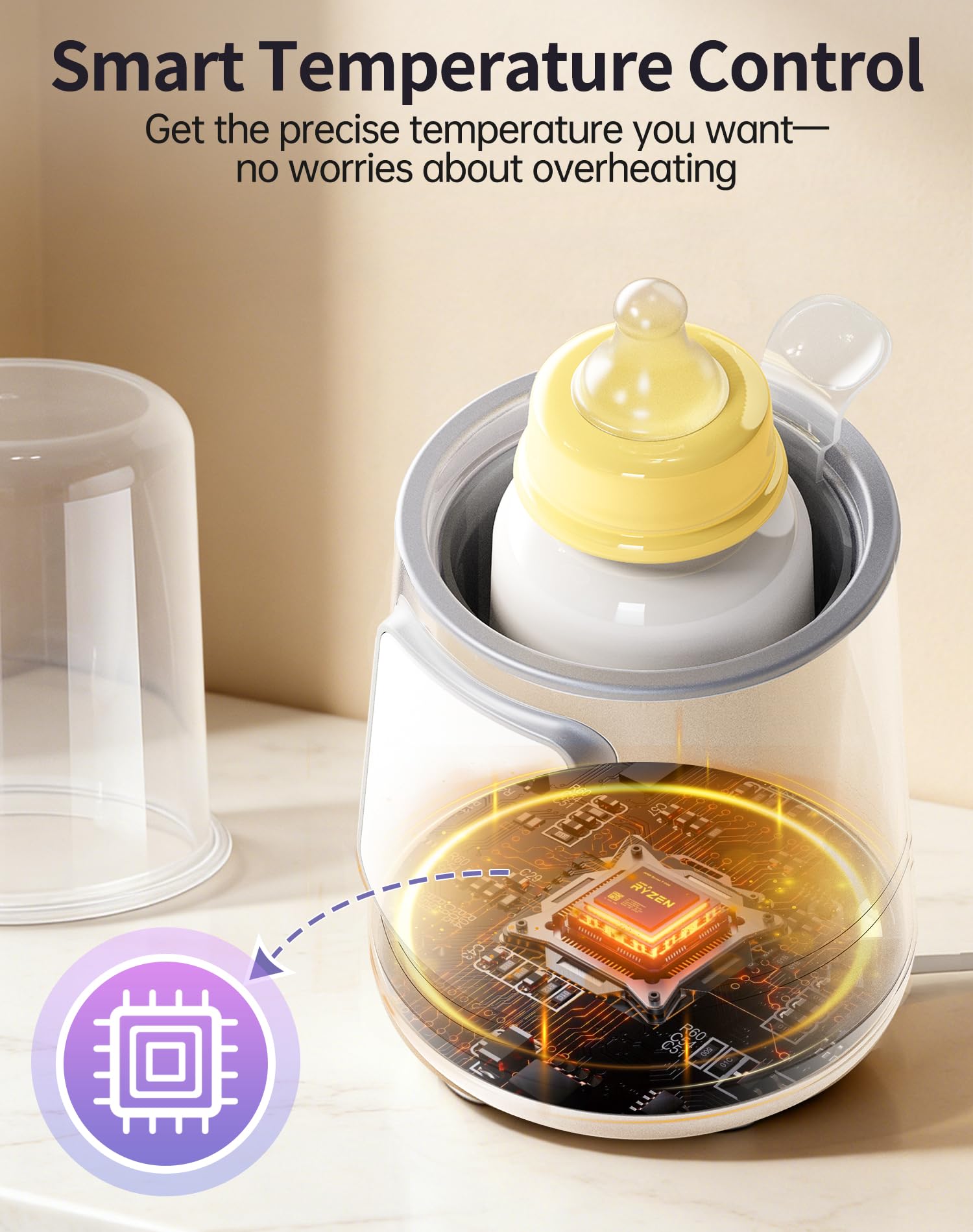 Close up of Kumikimi bottle warmer buttons and temperature settings