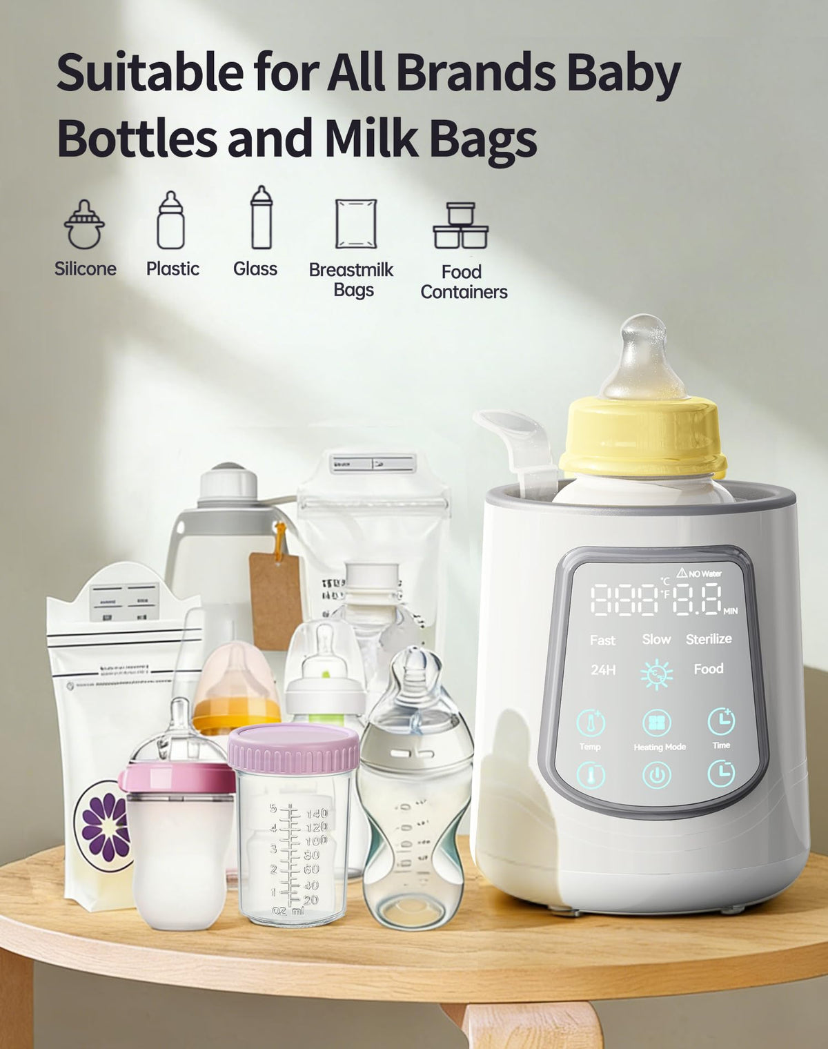 Kumikimi 12-in-1 grey baby bottle warmer in a nursery setting