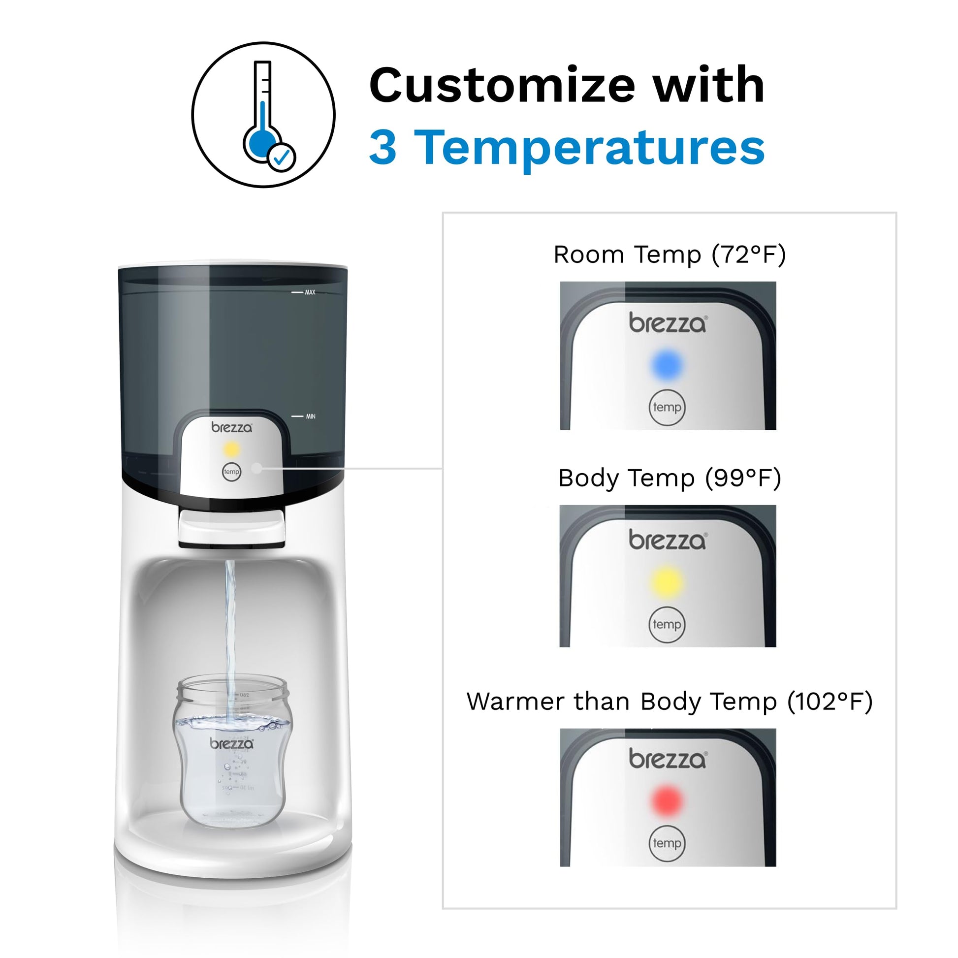 Baby Brezza Instant Warmer dispensing warm water into a bottle