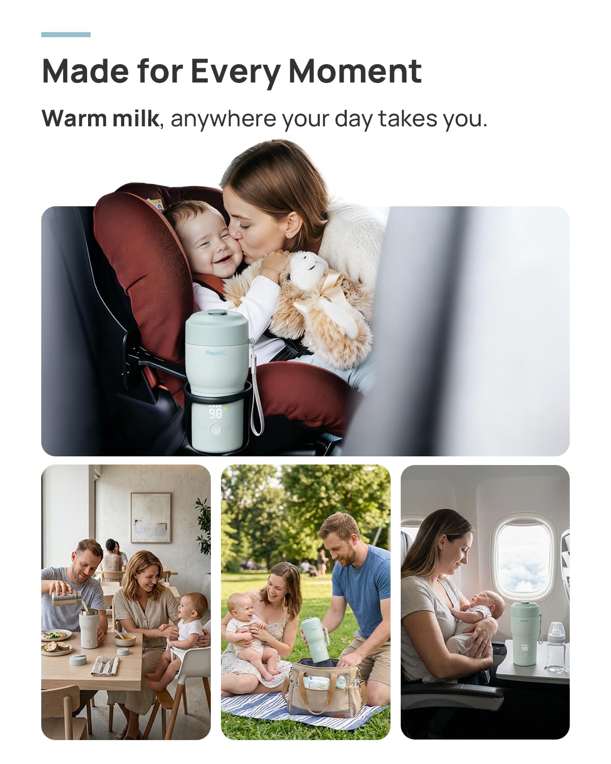 Papablic baby milk warmer with bottle attached for travel